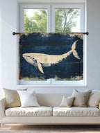 Sheer Curtains 54 Inch Length, Ocean Whale Blue Semi Sheer Curtains Light Filtering Window Treatment, Summer Coastal Vintage Wood Grain Privacy Voile Drapes for Living Room Bedroom 52x54 Inch