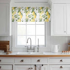 Spring Summer Lemon Sheer Valance Curtains, Leaf Flower White Wood Grain Light Filtering Kitchen Valances Rod Pocket Voile Curtain Window Treatment for Bedroom/Living Room/Basement 60Wx18L
