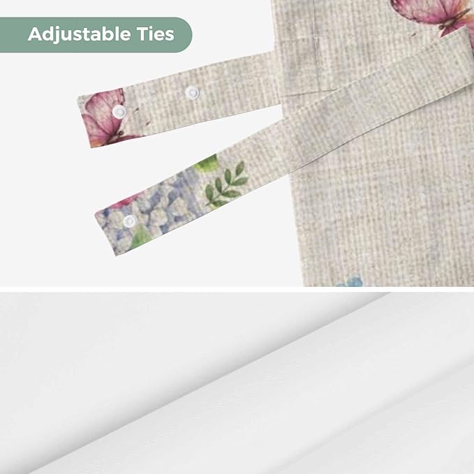 Farmhouse Spring Tie Up Valance Curtains for Windows, Kitchen Curtains Window Shades, Retro Bicycles Flowers Vines Butterfly Light Filtering Roman Curtain Valances for Bedroom/Bathroom/Cafe 42"x12"