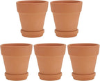 5pcs Red Terracotta Succulent Pots with Drainable Saucers 8x8cm Baked Clay Planting Containers for Indoor and Outdoor Gardening