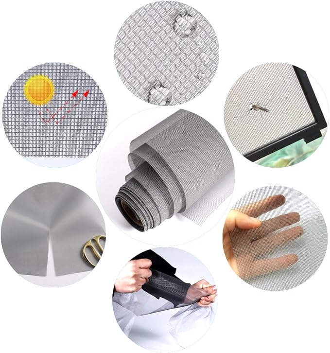 High Density dustproof and Pollen Proof net Window Screen mesh roll Used to Replace Screen Windows and Doors (Grey high-Density mesh,394''×57''(1000×145cm)