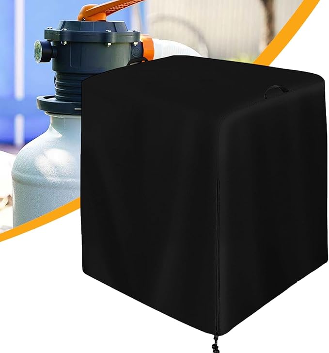 COVER - Sand Filter Pump Cover, Ground Mounted Heavy Duty Fabric Pool Pump Enclosure, Black - Waterproof Pool Sand Filter UV Protection Cover, Pool Filter Winter Cover for Outdoor Units