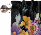 Spring Flowers Kitchen Curtains 45 Inches length, Watercolor Country Colorful Floral Black Window Treatment Curtain Drapes, Lightweight Window Panels for Living Room Bedroom, 52"x45", 2 Panels