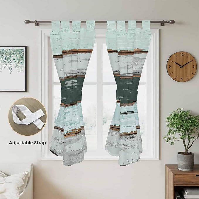 Blue Teal Living Room Curtains 84 Inch Length, Window Curtains Tab Top, Vintage Wooden Retro Art Farmhouse Barns Light Filtering Window Treatments Drapes 42"x84" 2 Panel