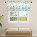 Eucalyptus Leaves Daisy Sheer Valance Curtains, Summer Farmhouses Flower Light Filtering Kitchen Valances Rod Pocket Voile Curtain Window Treatment for Bedroom/Living Room/Basement 60Wx18L