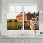 Farm Pig Kitchen Curtains 36 Inch Length, Small Window Curtains Tab Top, Farmhouse Barn Funny Animals Butterfly Light Filtering Short Window Treatments Tier Drapes 27.5"x36" 2 Panel
