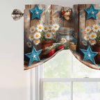 Country Flower Tie Up Valance for Window, Western Texas Star Butterfly Barn Door Adjustable Balloon Window Shade Valance Curtain for Kitchen Cafe Bathroom Window Treatment Panel 54''x18''