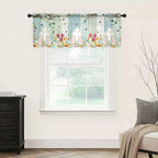 Easter Sheer Valances for Windows 54"x18", Light Filtering Kitchen Curtains Valance, Spring Watercolor Eggs Country Tulip Wooden Grain Rod Pocket Chiffon Curtains for Living Room Bedroom Cafe