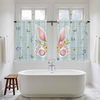Easter Kitchen Curtains 54 Inch Long 2 Panel Set, Rod Pocket Window Curtains Panels, Spring Rabbits Ears Feet Flowers Wooden Grain Light Filtering Privacy Draperies for Bedroom Laundry 42"W x 54"L