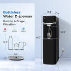 iSpring Bottleless Water Cooler Dispenser with 4-Stage Filtration, SGS-Tested 99% of PFAS, Lead, Chloramine Removal, Hot, Cold, Room Temp, Stainless Steel, Black, Model: DS4B-MAX
