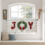 Christmas Wreaths Kitchen Tier Curtains 36 Inch Long 2 Panel Set,Rod Pocket Half Window Curtains Over Sink,Winter Bow Plaid Farmhouse Wooden Grain Short Drapes for Bathroom Cafe 27.5"W x 36"L