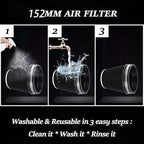 MUGE RACING 6" 152 mm High Flow Inlet Air Filter, Air Intake Cone Filter Replacement Performance Washable Clamp-On Dry, 6'' Tall(Black)