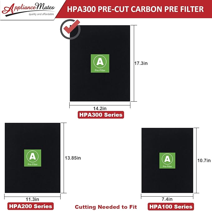 HPA300 HEPA Filter Replacement for Honeywell Air Purifier 3 HEPA R Filters and 6 Pre-cut A Carbon Pre-filter by APPLIANCEMATES
