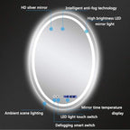 Oval LED Bathroom Mirror Wall Makeup Mirrors Shaving Mirror with Lights and Demister Pad Time Display (Color : Warm Light Size : 600 * 800mm) (Warm Light 500 * 700mm)