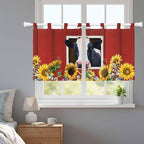 Cow Sunflowers Kitchen Curtains 36 Inch Length, Small Window Curtains Tab Top, Botanical Floral Leaves Bees Farm Barn Light Filtering Short Window Treatments Tier Drapes 27.5"x36" 2 Panel