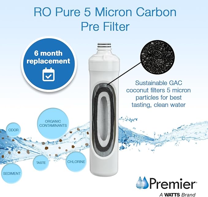 Watts Premier Bi-Annual RO Pure Plus 2-Pack Filtration Kit for 4 Stage Pure Plus/Zero Pure Plus Reverse Osmosis System, Push Button Water Filter Replacement, Sediment Filter, Carbon Pre-Filter