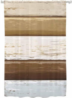 Sheer Curtains 63 Inch Length, Wood Grain Brown Semi Sheer Curtains Light Filtering Window Treatment, Farmhouse Vintage Country Geometric Privacy Voile Drapes for Living Room Bedroom 52x63 Inch