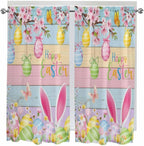 Colorful Easter Living Room Curtains 72 Inches length, Spring Watercolor Bunny Egg Flower Wood Grain Window Treatment Curtain Drapes, Light Filtering Drapes for Bedroom Laundry Room, 52"x72", 2 Panels