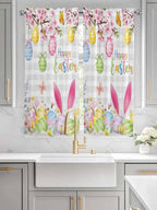 Happy Easter Bedroom Curtains 63 Inches length, Spring Watercolor Bunny Eggs Flower Grey Plaid Window Treatment Curtain Drapes, Rod Pocket Curtain Panels for Living Room Kitchen, 42"x63", 2 Panels