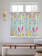 Happy Easter Kitchen Curtains 45 Inches length, Spring Bunny Eggs Flower Teal Wood Grain Window Treatment Curtain Drapes, Lightweight Window Panels for Living Room Bedroom, 52"x45", 2 Panels
