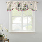 Farmhouse Spring Tie Up Valance Curtains for Windows, Kitchen Curtains Window Shades, Retro Bicycles Flowers Vines Butterfly Light Filtering Roman Curtain Valances for Bedroom/Bathroom/Cafe 42"x12"