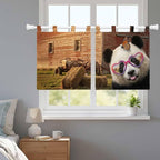 Farm Panda Kitchen Curtains 36 Inch Length, Small Window Curtains Tab Top, Farmhouse Barn Funny Animals Butterfly Light Filtering Short Window Treatments Tier Drapes 27.5"x36" 2 Panel