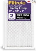 Filtrete 16x30x1 AC Furnace Air Filter, MERV 12, MPR 1500, CERTIFIED asthma & allergy friendly, 3 Month Pleated 1-Inch Electrostatic Air Cleaning Filter, 2-Pack (Actual Size 15.81x29.81x0.78 in)