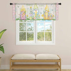Easter Sheer Valances for Windows 42"x12", Light Filtering Kitchen Curtains Valance, Country Gnomes Duck Floral Eggs Pink Buffalo Check Rod Pocket Chiffon Curtains for Living Room Bedroom Cafe