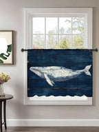 Sheer Curtains 54 Inch Length, Summer Whale Semi Sheer Curtains Light Filtering Window Treatment, Ocean Watercolor Wooden Grain Blue Privacy Voile Drapes for Living Room Bedroom 52x54 Inch