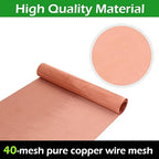 Copper Mesh Screen - 15.7" x 39.4", 40 Mesh, Dense Filter, 99.9% Pure Copper Fabric DIY Kit for Window Protection