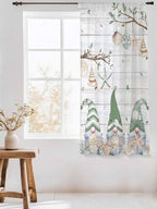 Sheer Curtains 72 Inches Long, Sage Green Gnomes Semi Sheer Curtains Light Filtering Window Treatment, Eucalypus Coastal Anchor Retro Wood Privacy Voile Drapes for Living Room Bedroom 52x72 Inch