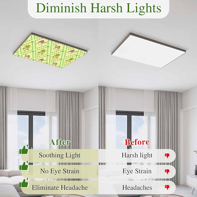3 Pack Fluorescent Light Cover, Desert Sand Camels Light Covers for Ceiling Lights, Palm Trees Tropical Plants Polka Dot Yellow Magnetic Lights Filters Ceiling Shade for Classroom/Office - 4 x 2 Feet