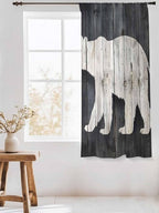 Sheer Curtains 72 Inches Long, White Brown Bear Semi Sheer Curtains Light Filtering Window Treatment, Rustic Counrty Vintage Wood Grain Privacy Voile Drapes for Living Room Bedroom 52x72 Inch