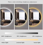 Semicircle Vanity Mirror with LED Lights, Dimmable LED Illuminated Bathroom Mirror with Touch Switch, Frameless 43"x28" Backlit Wall Mirror with Demister Pad, for Bathroom, Bedroom, Entryway