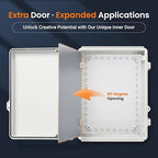 QILIPSU Waterproof Junction Box IP67 Outdoor Plastic Electrical Project Enclosure Weatherproof with Inner Door, Mounting Plate, Wall Brackets, Hinged Grey Cover 14.6"x10.6"x5.9" -D