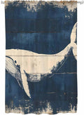Sheer Curtains 63 Inch Length, Ocean Whale Blue Semi Sheer Curtains Light Filtering Window Treatment, Summer Coastal Vintage Wood Grain Privacy Voile Drapes for Living Room Bedroom 52x63 Inch