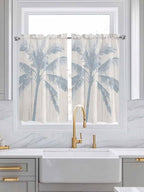 Summer Coconut Tree on Vintage Wood Grain Window Valance Curtains, Seaside Plants Light Filtering Kitchen Valance with 3-inch Rod Pocket for Living Room Bathroom Bedroom,2 Panel,42x45In