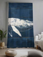 Sheer Curtains 84 Inches Long, Summer Whale Semi Sheer Curtains Light Filtering Window Treatment, Ocean Vintage Wooden Grain Blue Privacy Voile Drapes for Living Room Bedroom 52x84 Inch