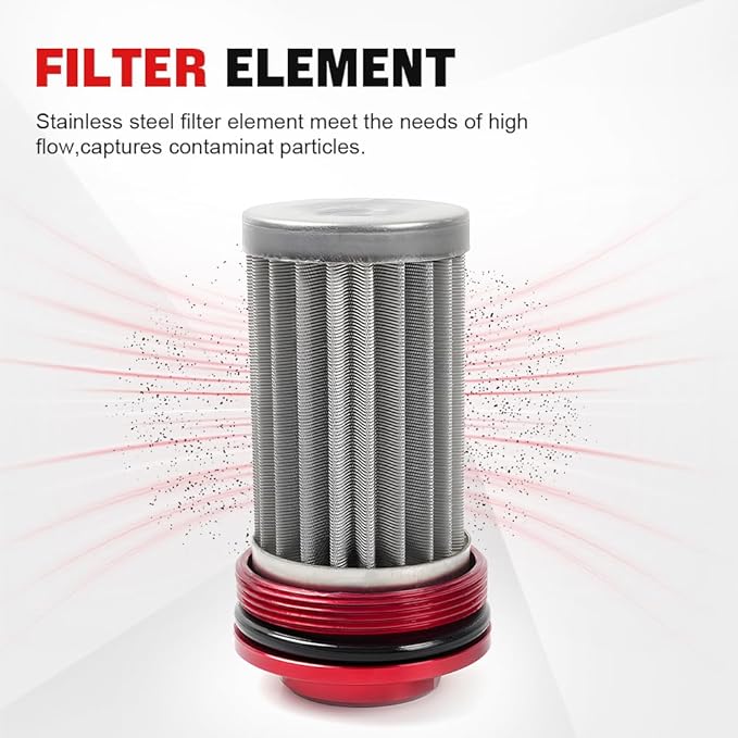BARTOO 100 Micron Inline Fuel Filter with 6AN 8AN 10AN Adapter and 50MM Mounting Bracket For Filtering Gasoline, Diesel, E85(Red)