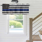 American Flag Valances for Windows, Blue Line Star Black White Stripes Wood Grain Kitchen Valance Light Filtering Rod Pocket Short Curtains for Kitchen Bathroom, 1 Panel, 56"x16"