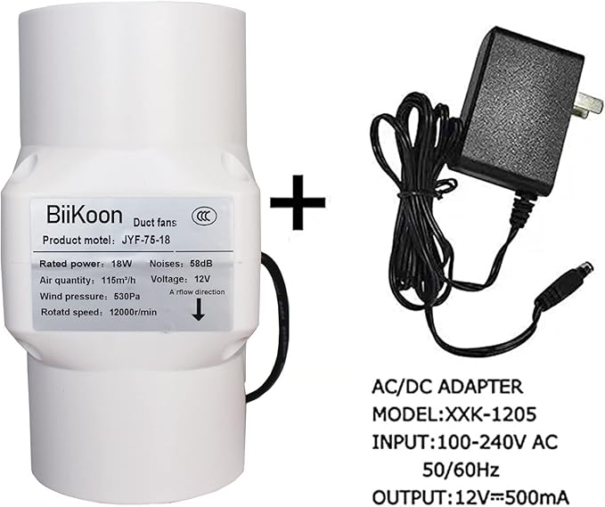3 Inch/75mm Inline Duct Fan 12V 18W Variable Vent Blower Plastic Air Extractor Booster for Carbon Filter Grow Tent Basement Shutter Attic (Color : NO Adjustable Speed, Size : 18w)