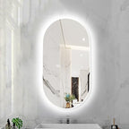 Oval LED Illuminated Bathroom Mirror, Wall-mounted Vanity Makeup Mirror with Demister Pad, 3 Dimmable Color Temperatures & Touch Control, Metal Frame Anti-Fog Lighted Wall Mirror ( Color : White Frame