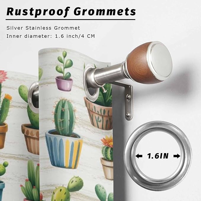 Summer Cactus Outdoor Curtains for Patio Cactus Tropical Plant Wooden Waterproof Outside Curtains with Grommet Top Weatherproof Curtain for Cabana Pergola Gazebo, 1 Panel, 54" W x 108" L
