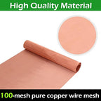 Copper Mesh Screen - 19.7" x 118", 100 Mesh, Dense Filter, 99.9% Pure Copper Fabric DIY Kit for Window Protection