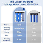 SimPure Whole House Water Filter System, 3 Stages Clear Home Water Pre-Filtration with Carbon Sediment and KDF Filters, Reduce Iron, Chlorine, Manganese...(DB20P-3KDF)