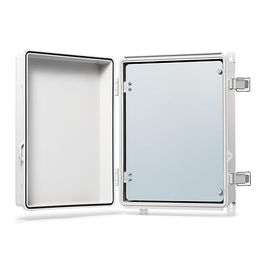 QILIPSU Waterproof Junction Box IP67 Outdoor Plastic Electrical Project Enclosure Weatherproof with Inner Door, Mounting Plate, Wall Brackets, Hinged Grey Cover 14.6"x10.6"x5.9" -D