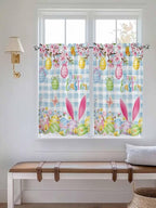 Happy Easter Kitchen Curtains 54 Inches length, Spring Watercolor Bunny Eggs Flower Blue Plaid Window Treatment Curtain Drapes, Decorative Window Curtains for Bedroom Cafe, 52"x54", 2 Panels