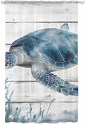 Sheer Curtains 108 Inches Long, Ocean Sea Turtle Semi Sheer Curtains Light Filtering Window Treatment, Coastal Seaweed Vintage Wood Grain Privacy Voile Drapes for Living Room Bedroom 52x108 Inch
