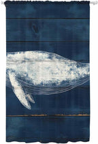 Sheer Curtains 108 Inches Long, Summer Whale Semi Sheer Curtains Light Filtering Window Treatment, Ocean Watercolor Wooden Grain Blue Privacy Voile Drapes for Living Room Bedroom 52x108 Inch