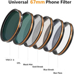Fotorgear Camera Lens Filter,67mm Universal Phone Polarizer Filter Professional Photography for Camera Lens 67mm Clip On Filters CPL ND Black Mist Gold Streak for iPhone Xiaomi Huawei(Star Flare)